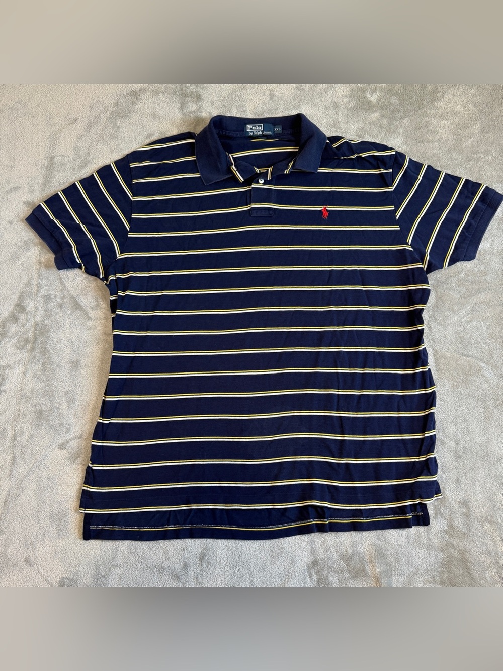 Polo Ralph Lauren Men's XXL Navy Striped Short Sleeve Polo Shirt Red Pony